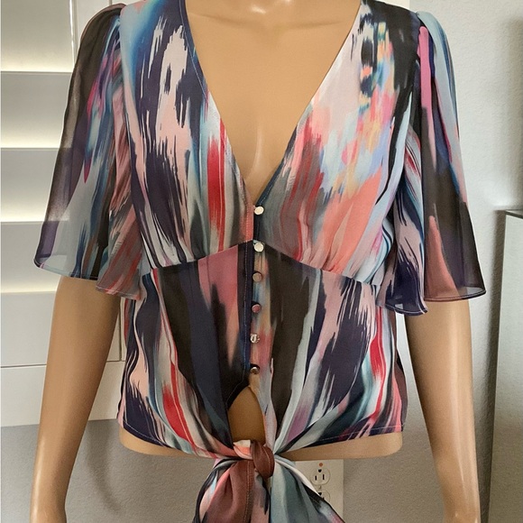 BEBE MULTI-COLOR WRAP TOP - Picture 7 of 7